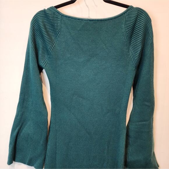 New Teal Green Bodycon Knit Sweater Dress Stretch Bell Sleeves Size XL - Picture 8 of 8